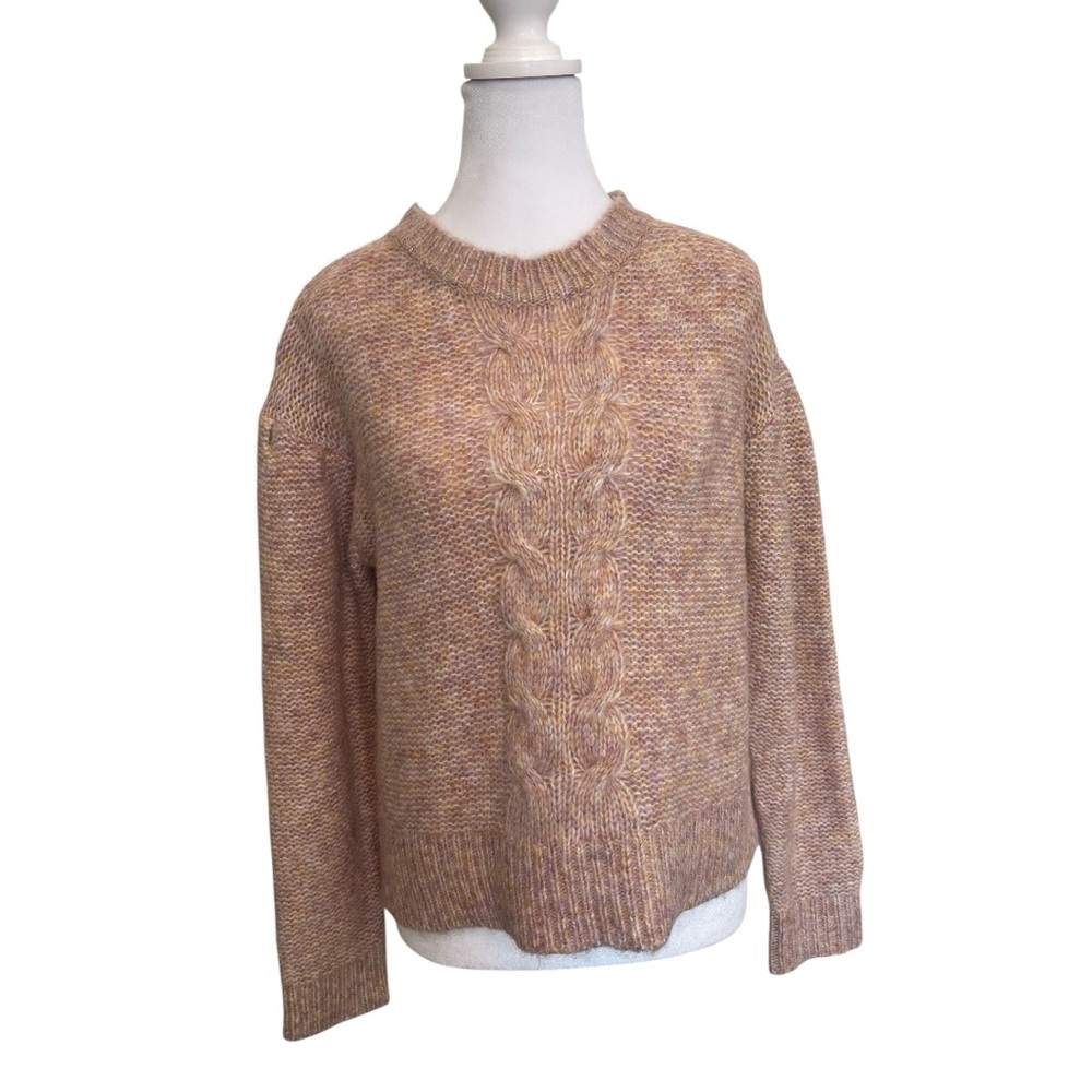 MONK & LOU S dusty blush pink long sleeve cropped twist cable front knit sweater